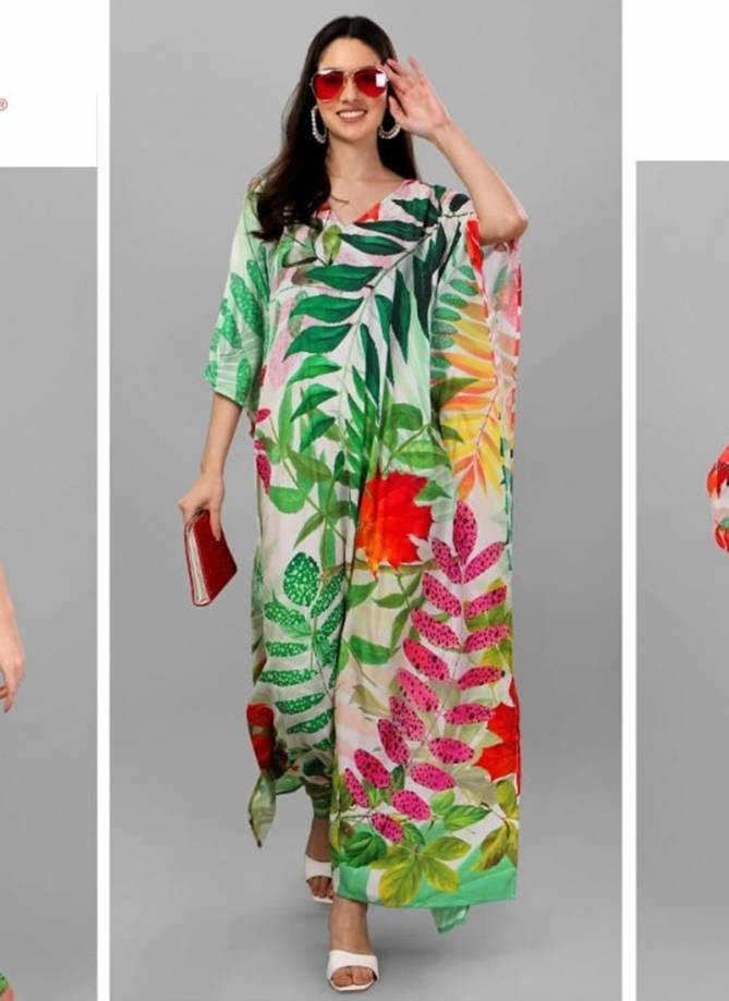 Green Colour Silk Kaftan Jelite New Latest Designer Feather Silk Kaftan Kurti Collection 103
